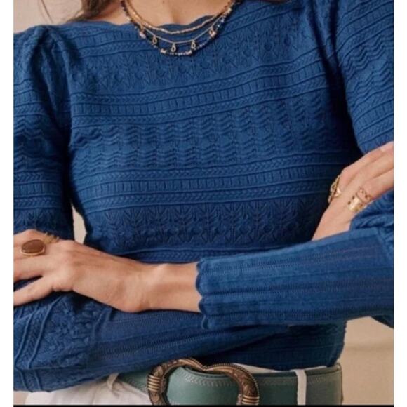 SEZANE Sz XXXL 3xl 14 US XL Roma Blue Pointelle Viscose Knit Pullover Sweater - Picture 10 of 10